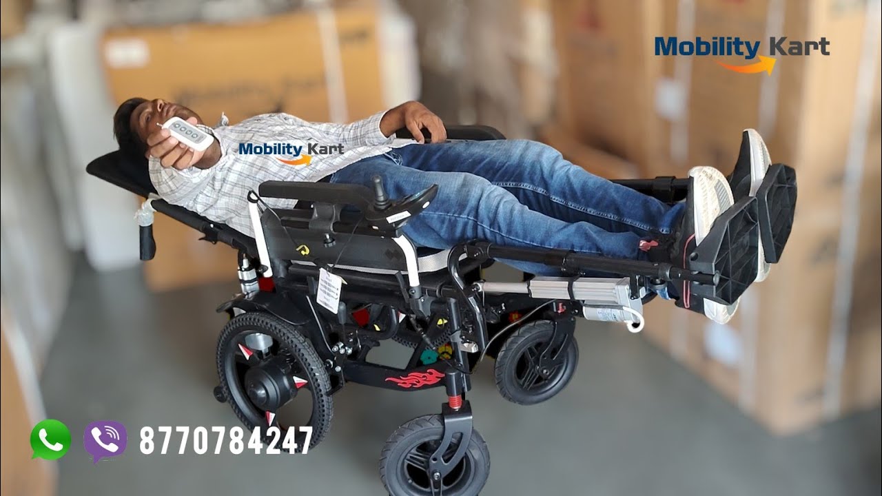 India's Lightest 34 KG Reclining Electric Power Wheelchair with Lithium Battery & Aluminium Frame