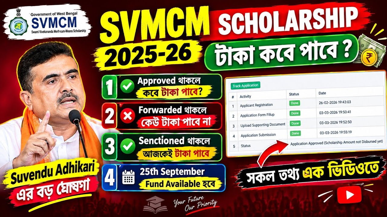 Svmcm Scholership 2025-26 Approved Thakle Kobe Taka Pabe || Svmcm Scholership 2026 New Update