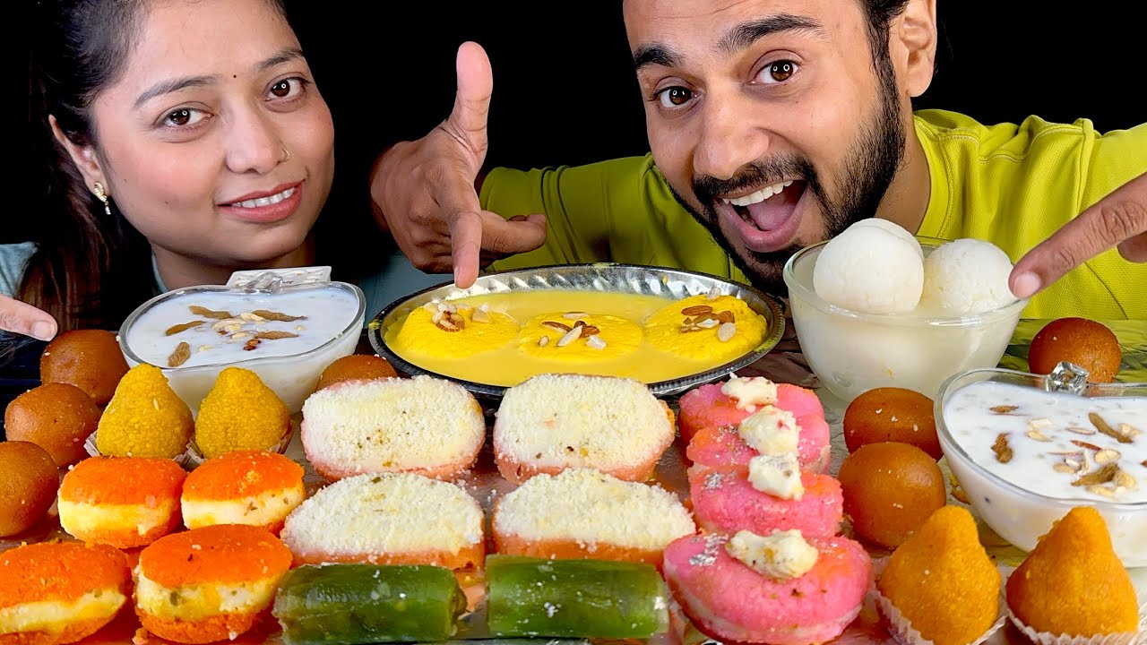 Eating Rasmalai, Gulab Jamun, Rasgulla, Modak, Paan Mewa, Kheer | Sweets Eating Challenge