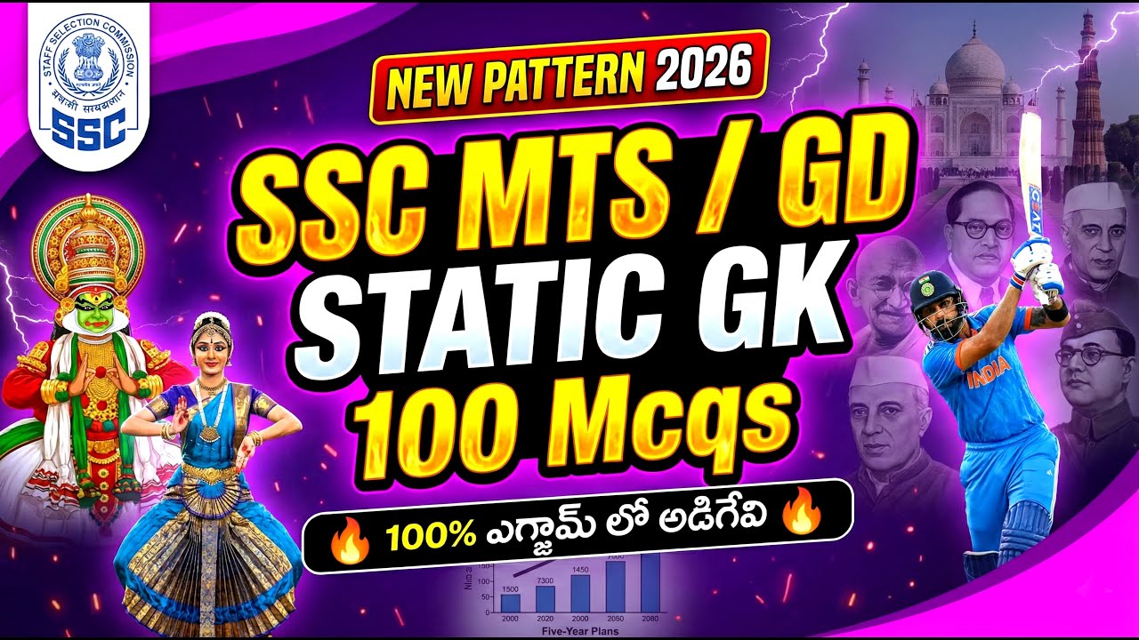 SSC MTS Static GK 2026 || SSC GD Constable Static GK in Telugu || Top 100 Important MCQs