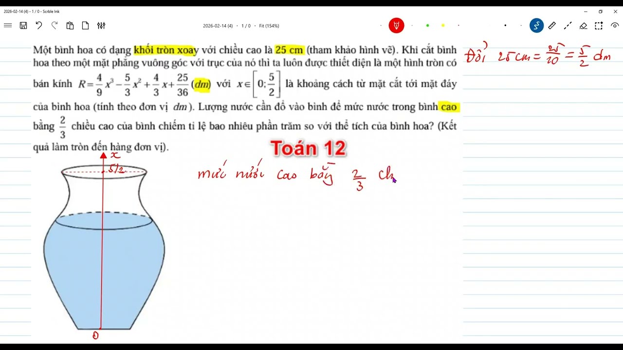 thiết diện là một hình tròn có 5 bán kính R = 4/9 * x ^ 3 - 5/3 * x ^ 2 + 4/3 * x + 25/36