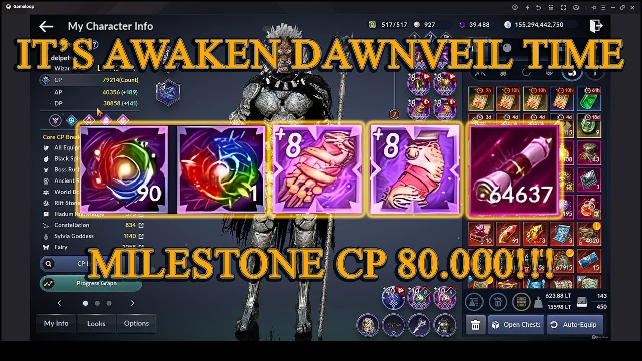 Black Desert Mobile | Time to Awakening Dawnveil Gear Part 1 - CP 80K WHEN!?