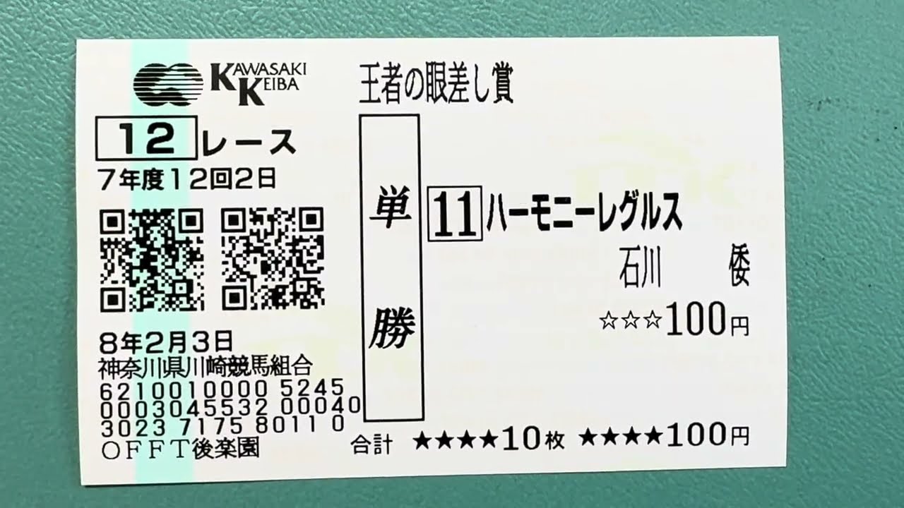川崎12レース 王者の眼差し賞 ハーモニーレグルス