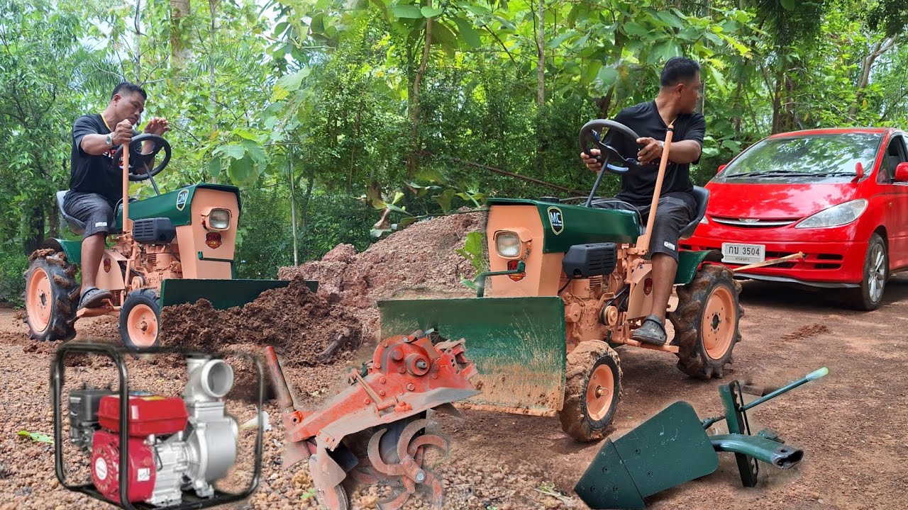 นำเครื่องสูบน้ำมาทำรถแทรคเตอร์!!ใช้งานดีเวอร์ไถนาคราดนาตัดหญ้าดันดิน