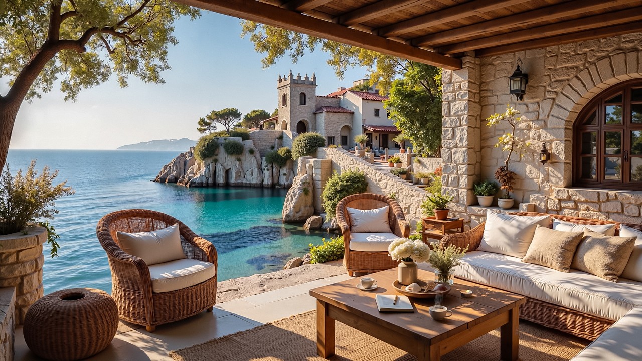 Luxury Cliffside Seaside Villa Jazz 🌊 Mediterranean Ocean View & Cozy Terrace Ambience