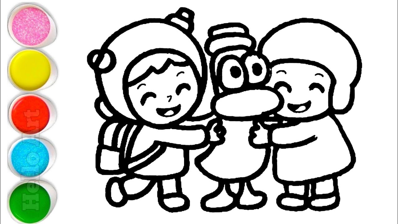 Cute Nina With Pato and Pocoyo Drawing, Painting and Coloring For Kids and Toddlers_ Easy Drawing