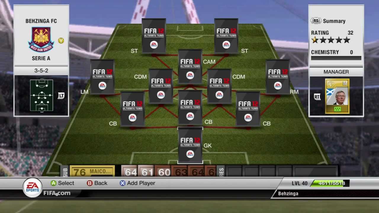 FIFA 12 Ultimate Team Squad Builder - 