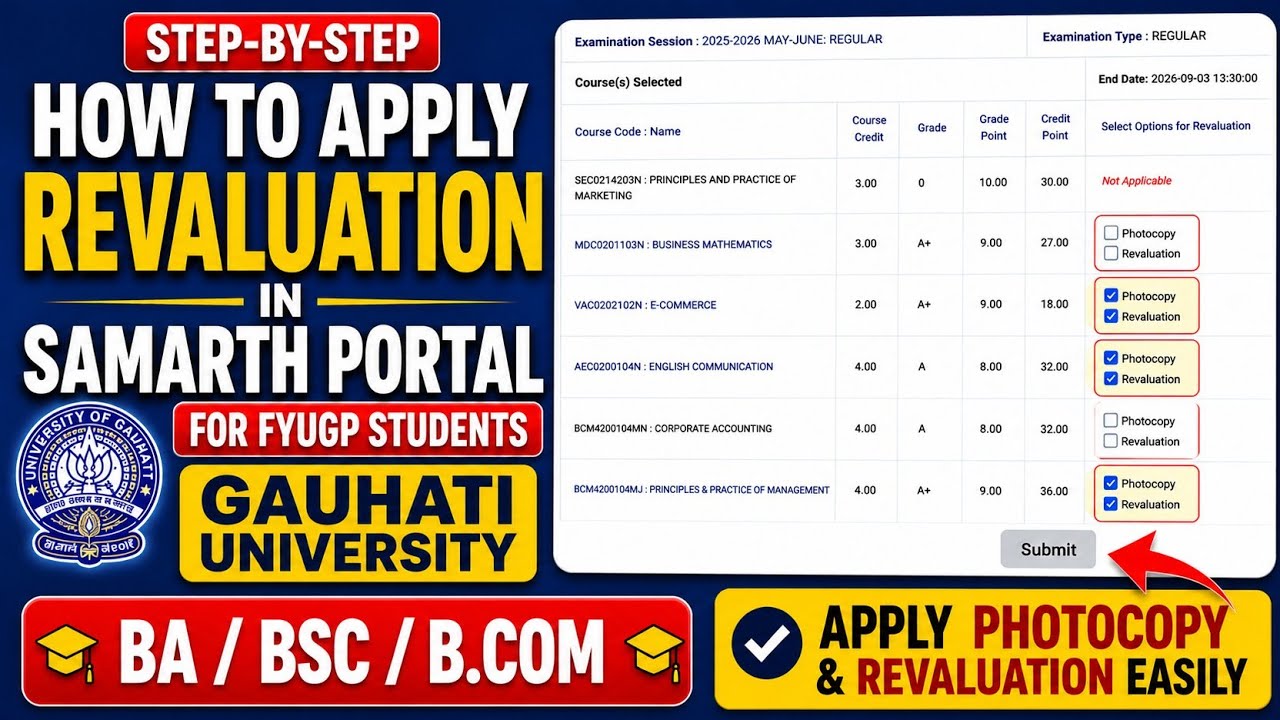Gauhati University Revaluation 2026 |How to Apply for Revaluation in Samarth Portal |Fees &Last Date