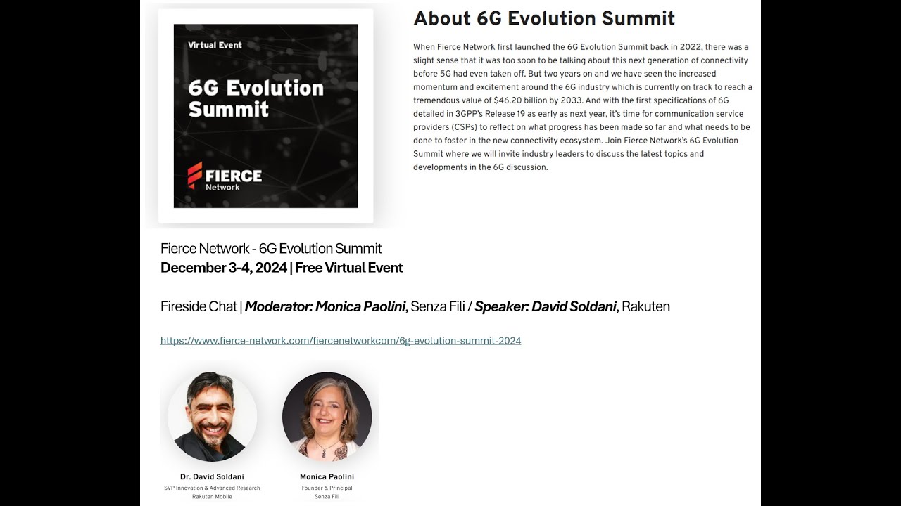 Fierce Network - 6G Evolution Summit | Dr. David Soldani