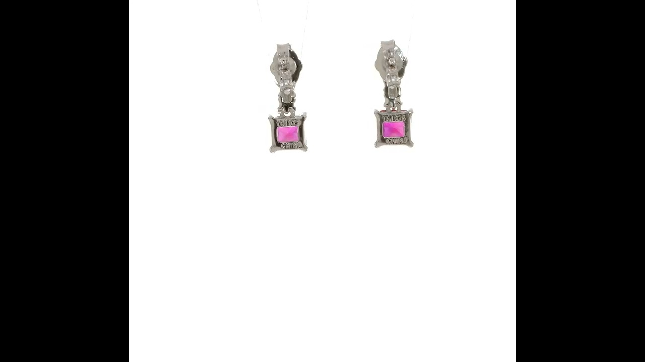 Sterling Silver Rhodium-plated Created Ruby and CZ Post Dangle Earrings