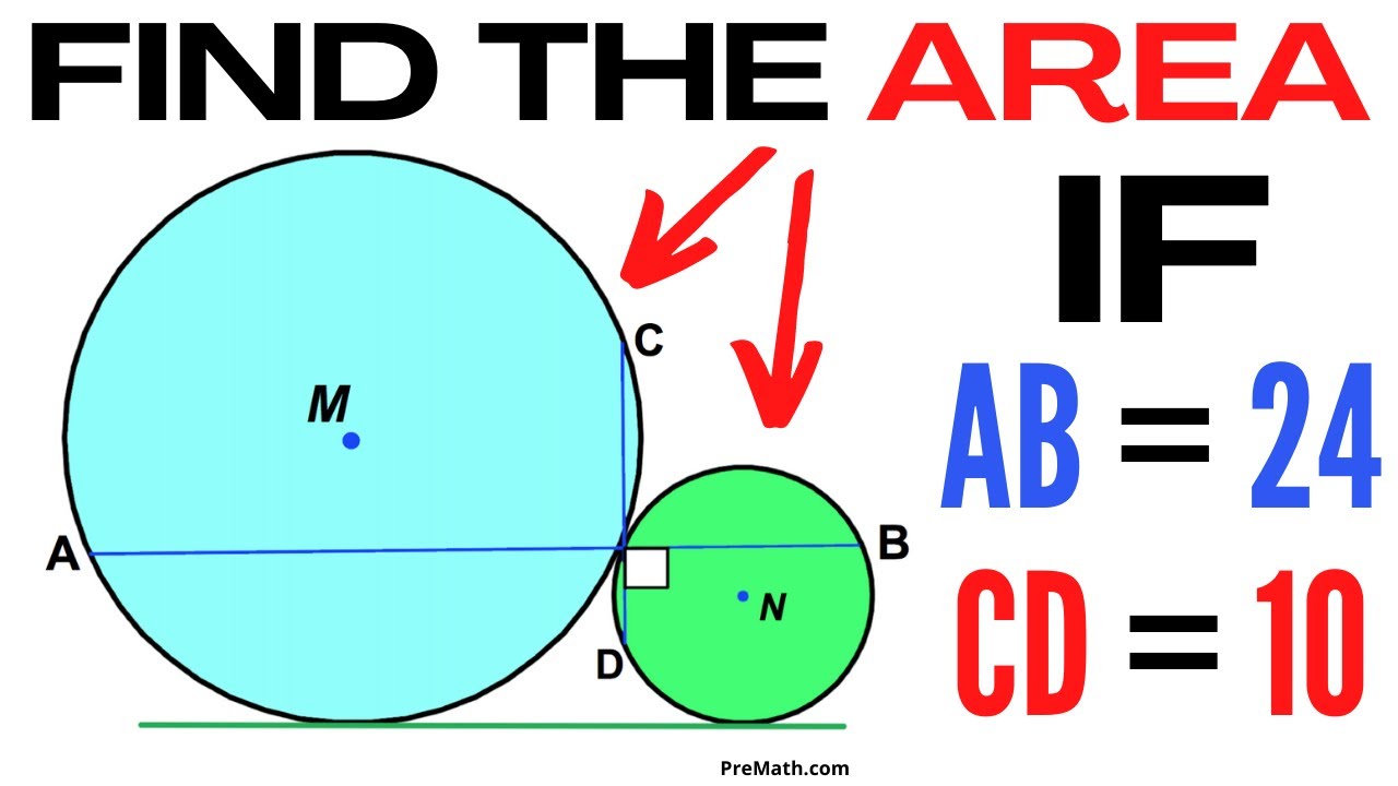 Find the Areas of the Blue and Green Circle if AB = 24 & CD = 10 | Step-by-Step Explanation