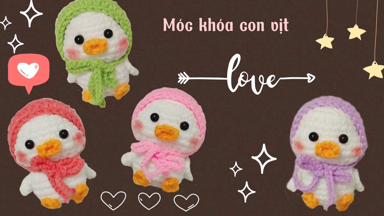 Crochet duck keychain. Bé vịt bằng len.
