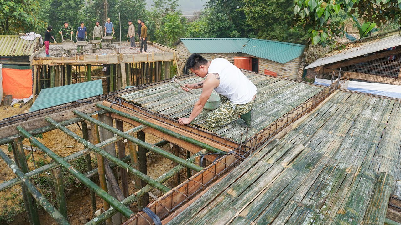 Weaving Rebar & Pouring a Concrete Floor for Strong Stilt House | Cương Ngân – Live with Nature
