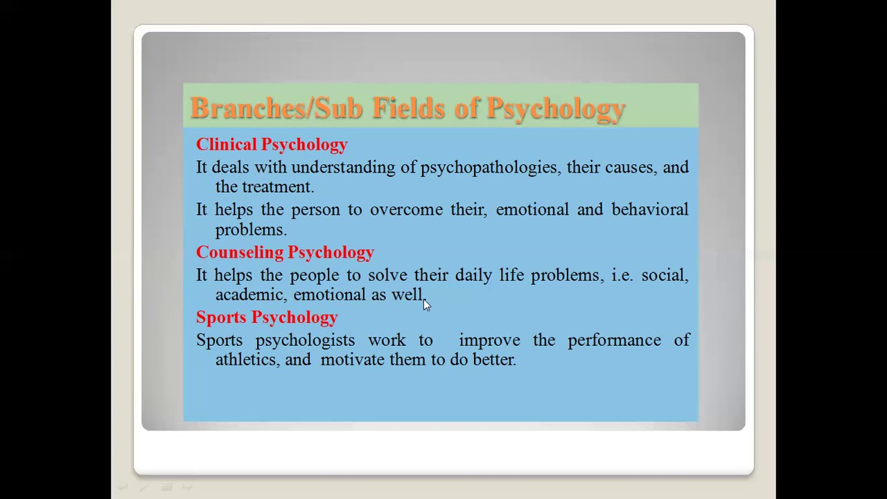 Psychology Definition and Branches / Sub fields of Psychology