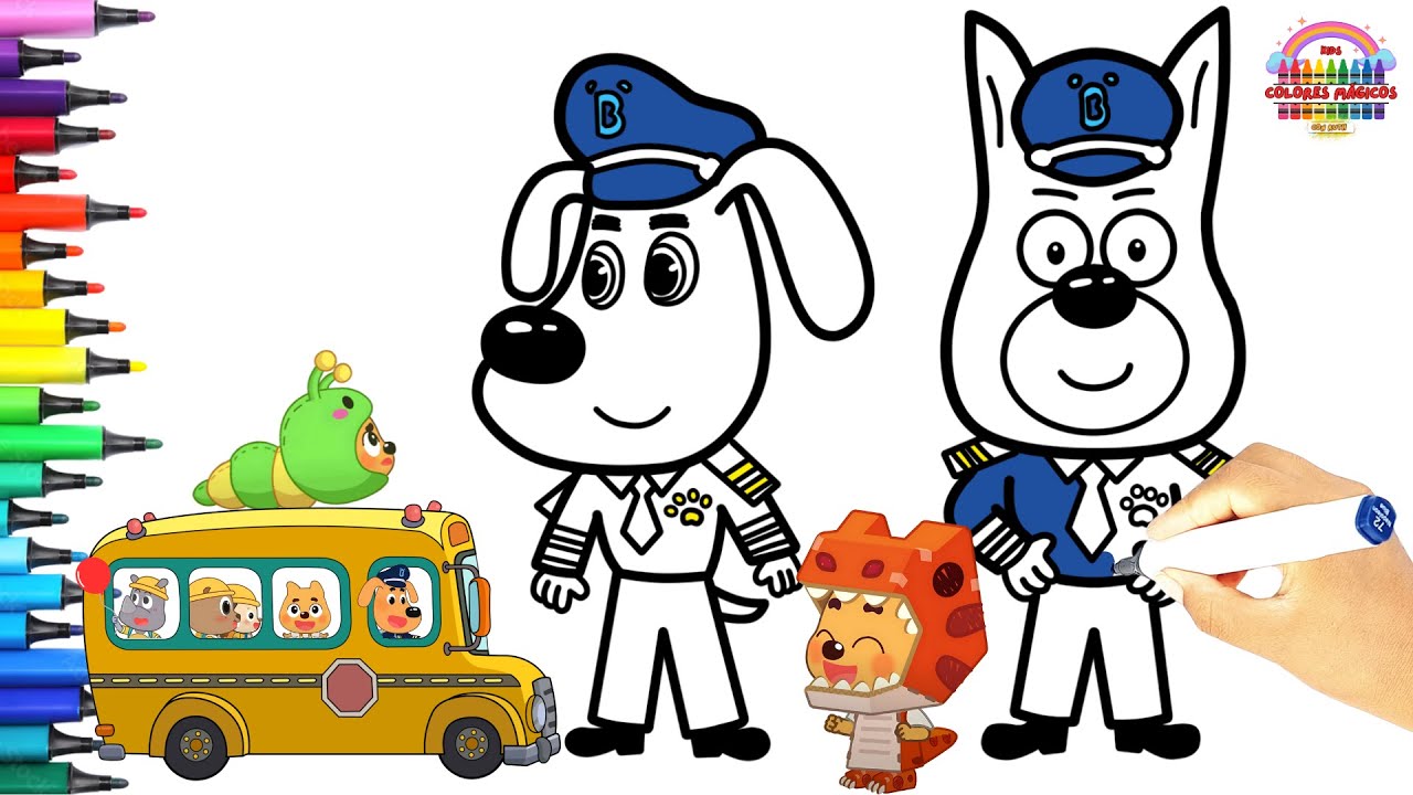 🧑‍🎓Dibuja y Colorea a SHERIFF LABRADOR y a DOBBY 🚌 EL AUTOBUS ESCOLAR 📐✏️📗| Animación 🐛🦖