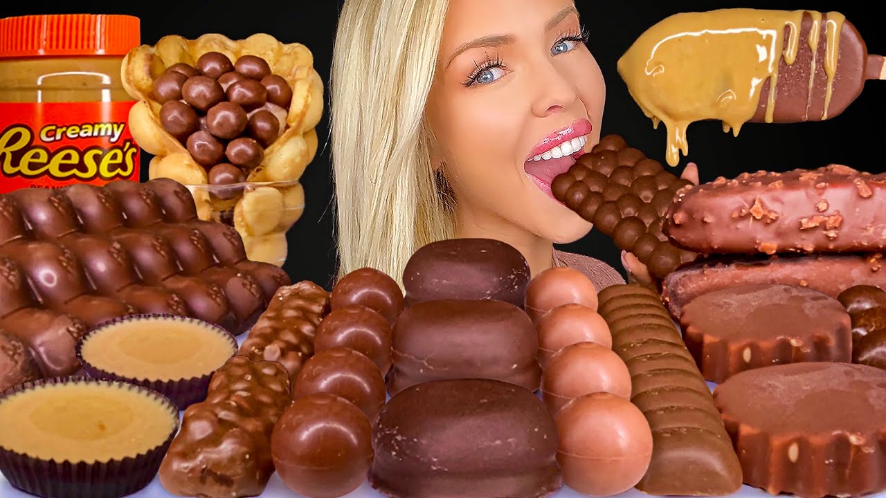 ASMR CHOCOLATE DESSERT MUKBANG, Klondike Salted Caramel Ice Cream, Milk Duds Candy Aero Chocolate 먹방