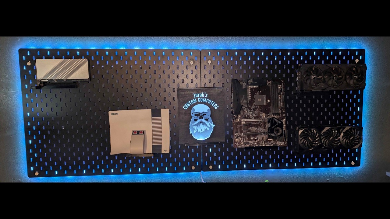 Skadis Pegboard 3d Printed PC part mounts and Shelves.