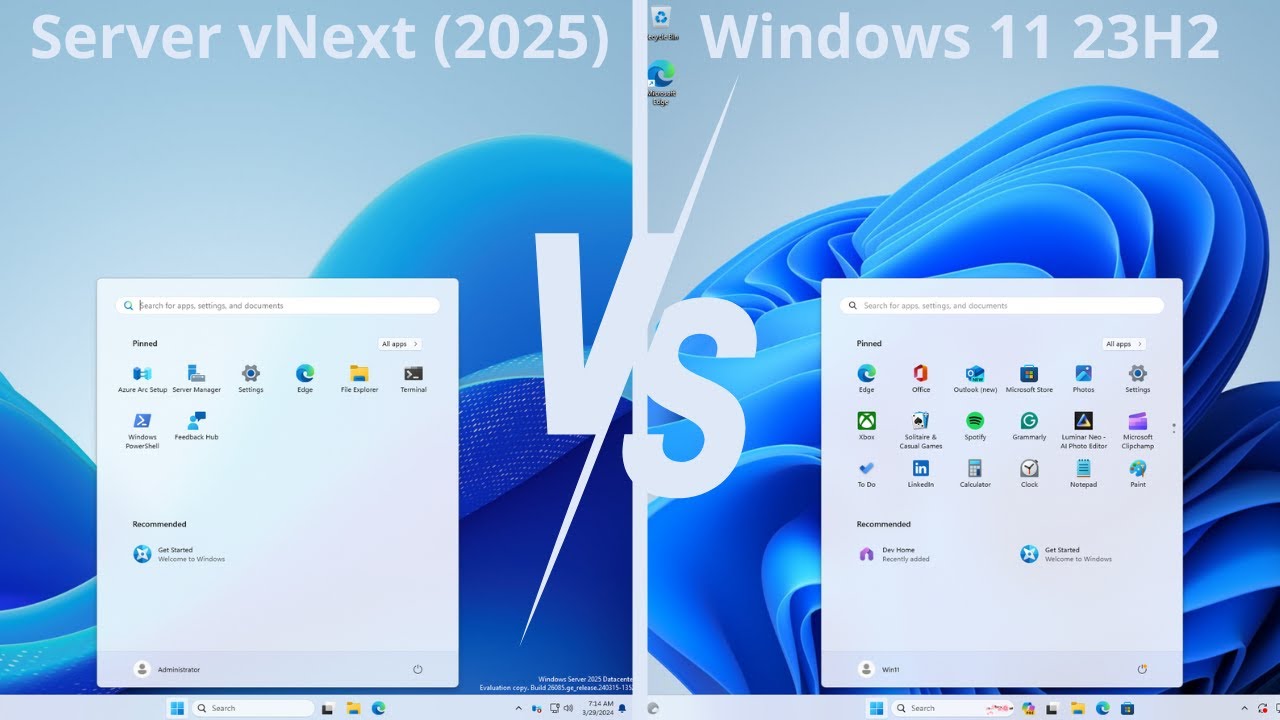Windows 11 23H2 vs Server 2025