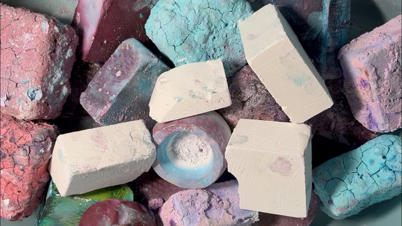 Shades of blue gym chalk with fresh white gym chalk blocks crush asmr 