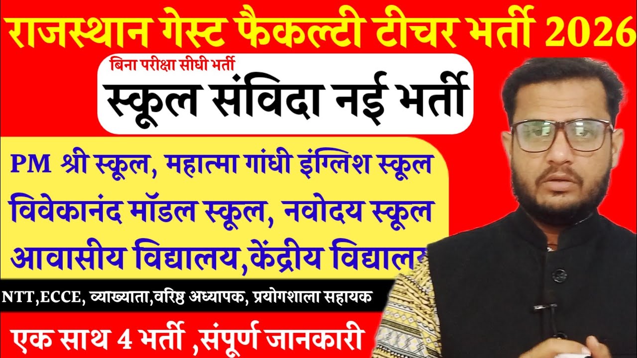 Rajasthan Guest Faculty Teacher Recruitment 2026 | Direct Recruitment Without Exam | School Contr...