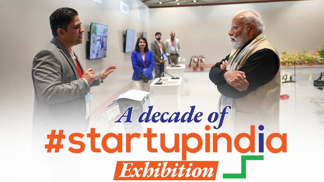 LIVE: PM Modi visits an exhibition during the programme marking a decade of Startup India