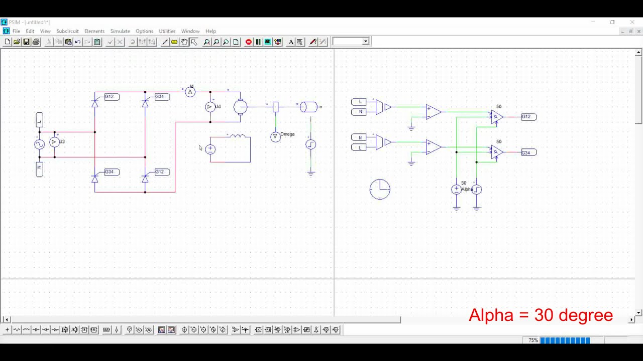 Single Phase full wave rectifier simulation on PSIM for DC Motor