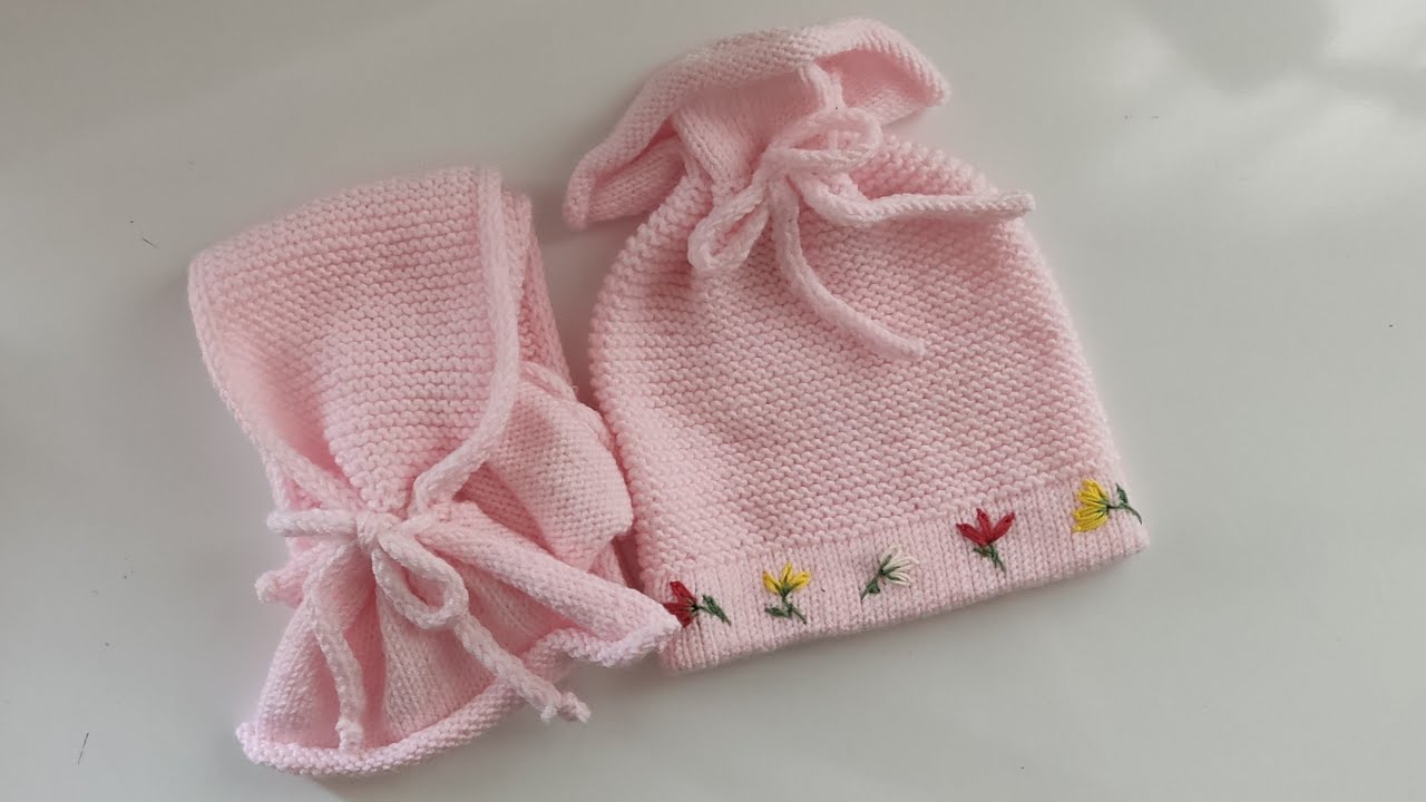 Nakışl atkı şapka takımı knitting  bebekörgüleri hat ,knitted embroidered children's scarf and beret