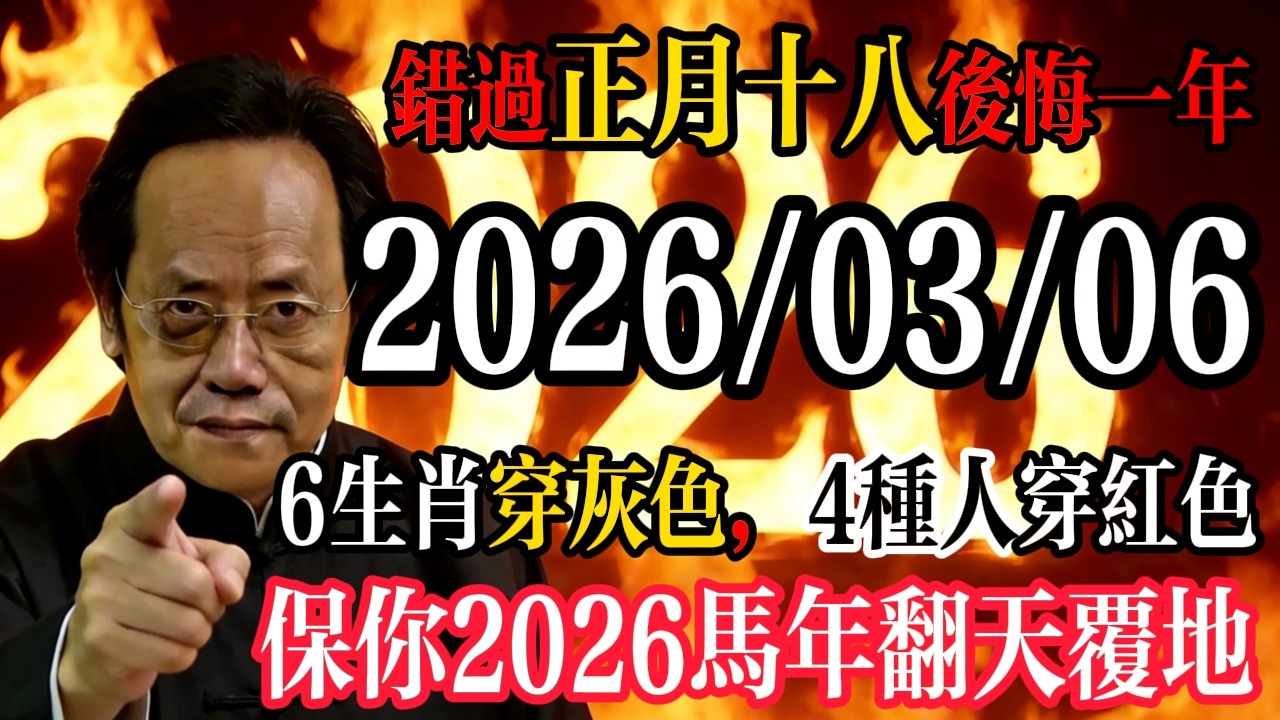 倪海廈預言警告:3月6號正月十八交運必看！6生肖穿灰色，4種人穿红色，保你2026馬年翻天覆地!