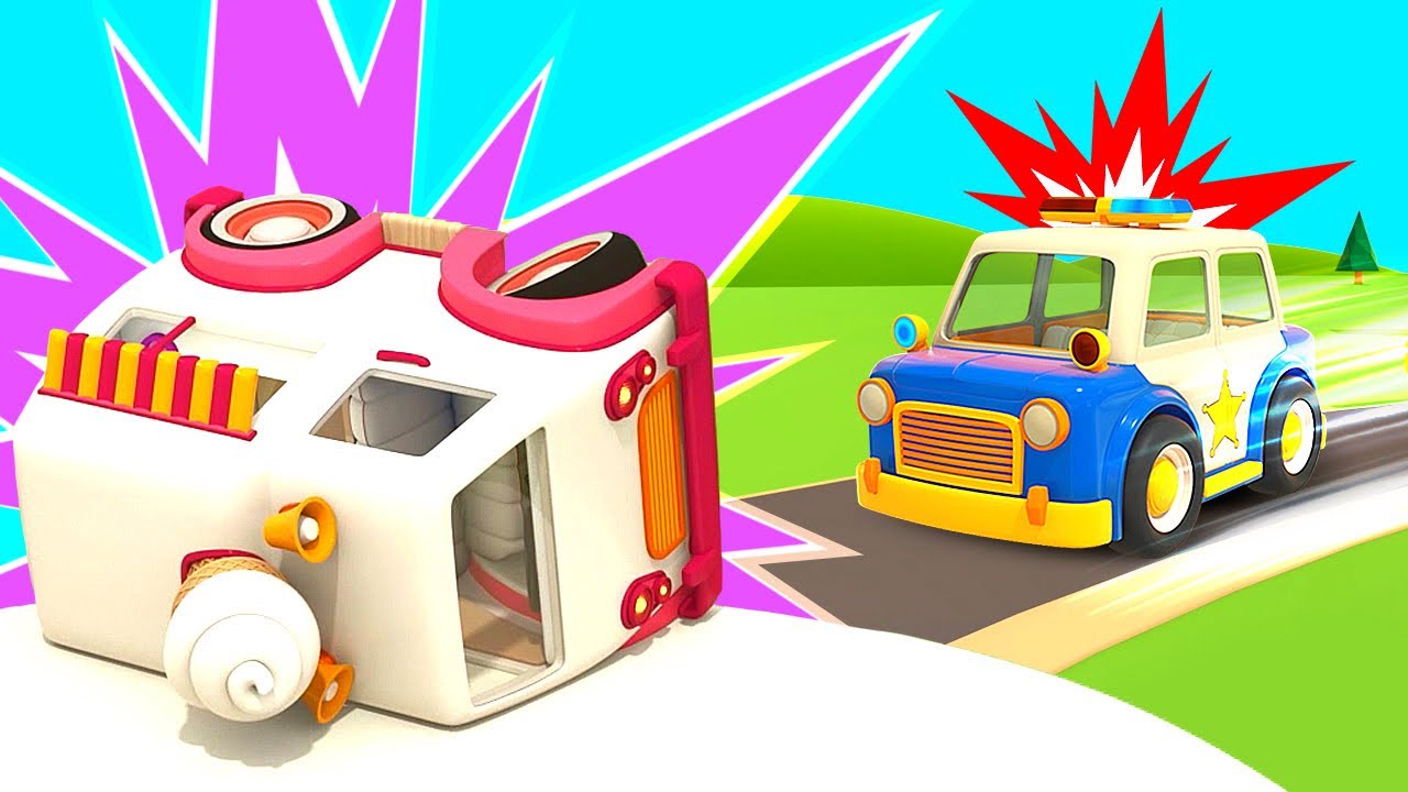 Die Helfer Autos. Zeichentrick f&uuml;r Kinder. Oje, der Eiswagen hat sich &uuml;berschlagen!