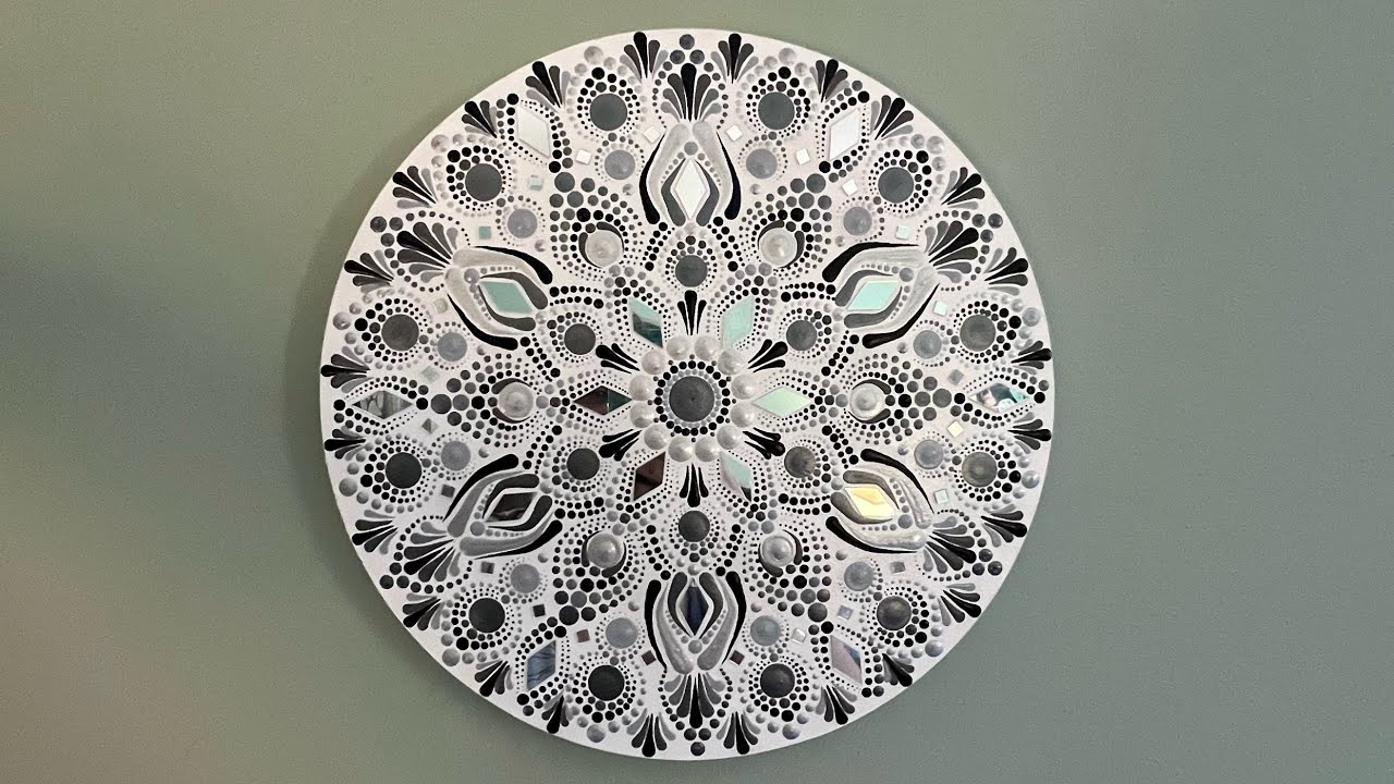 Black, Gray and White Dot Mandala Painting