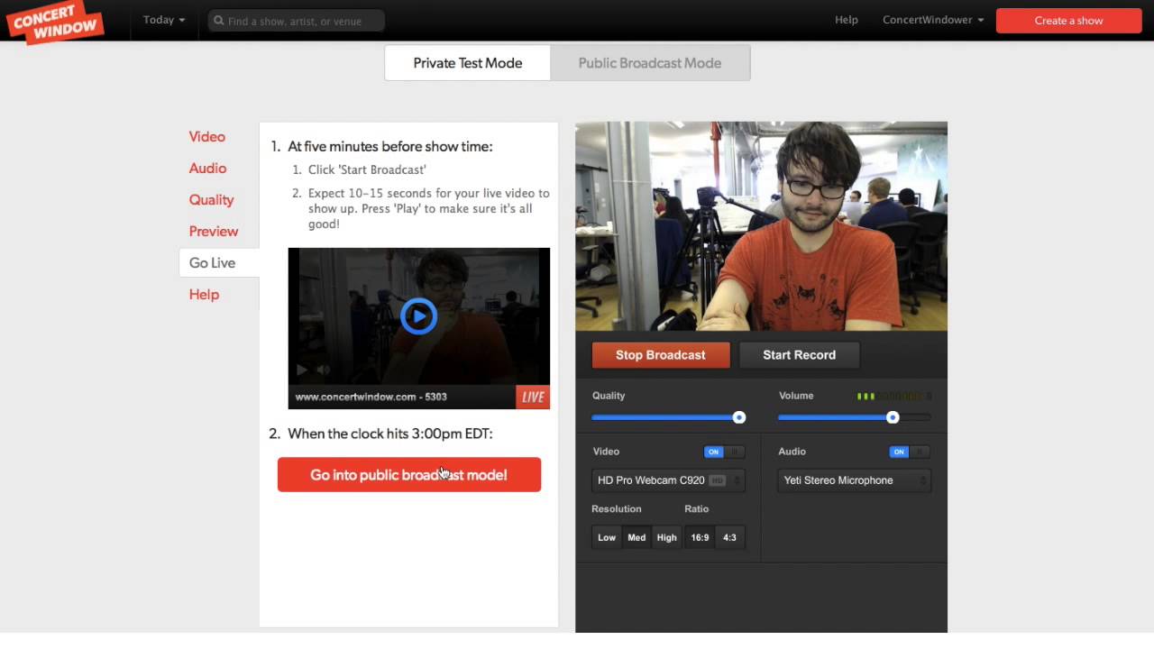 How To Broadcast with Concert Window