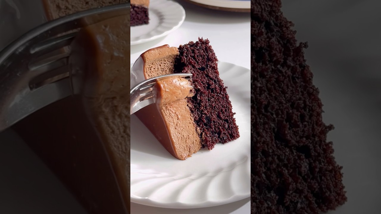 Chocolate Mousse Cake! Recipe in comments👇#chocolatcake #chocolatemousse #dessertrecipe