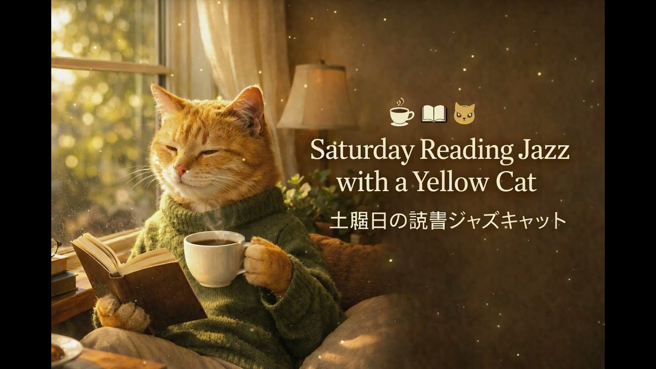 Saturday Reading Jazz with a Yellow Cat 土曜日の読書ジャズキャット