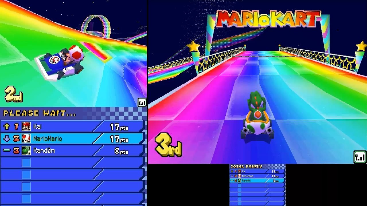 Mario Kart DS - 3-Player Online Wiimmfi Races (Real DS vs. MelonDS Emulator)