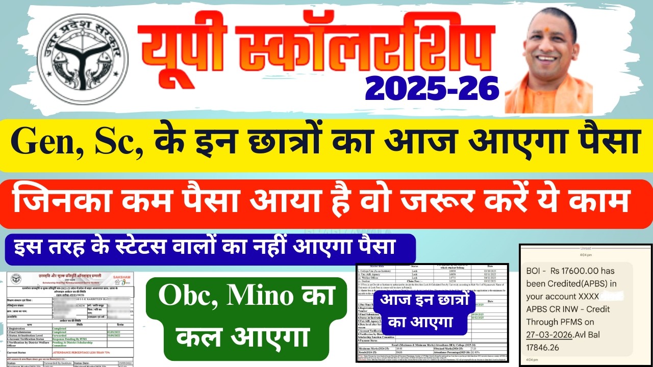 UP Scholarship Latest News Today | UP Scholarship Payment Kab Aayega 2025-26 | Paisa Kab Tak Aayega