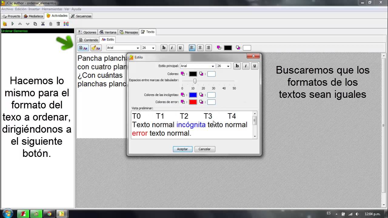 Jclic - Creaci&oacute;n de Texto ordenar elementos