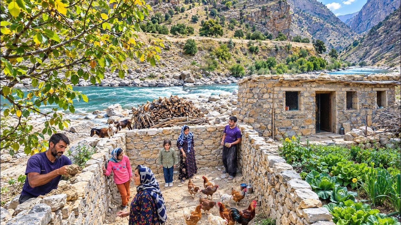 🪨 Building a shelter of stone and earth by the Khersan River | Nomadic resilience for survival ❄️
