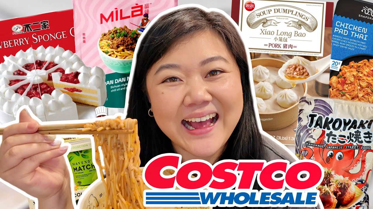 Trying NEW ASIAN FOOD at COSTCO 2025! (dan dan noodle, soup dumpling, rice cakes, japanese desserts)