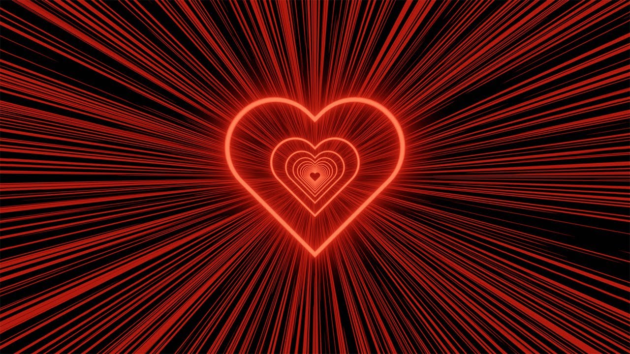 NEON TUNNEL OF RED OBLONG HEARTS ON BLACK BACKGROUND. Video Loop