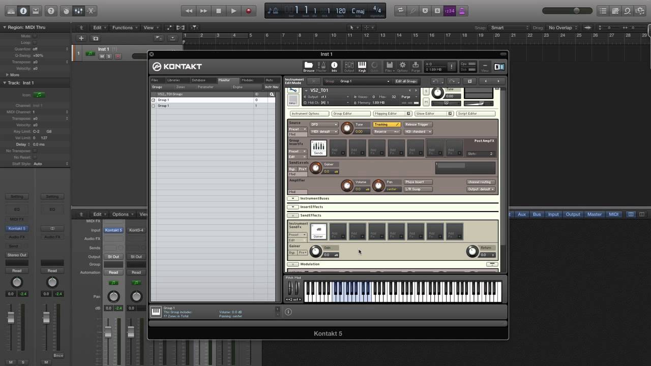 Kontakt tutorials - Route a Group To An Aux Channel Using The Gainer Module