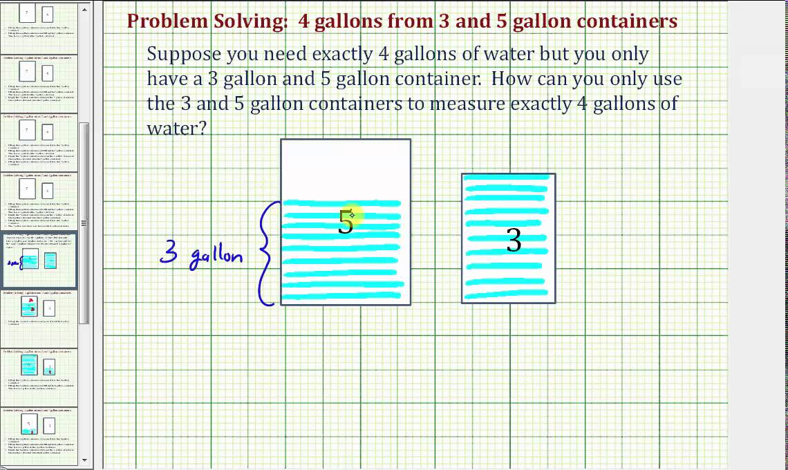 Obtain Exactly 4 Gallons Using a 3 Gallon and 5 Gallon Container