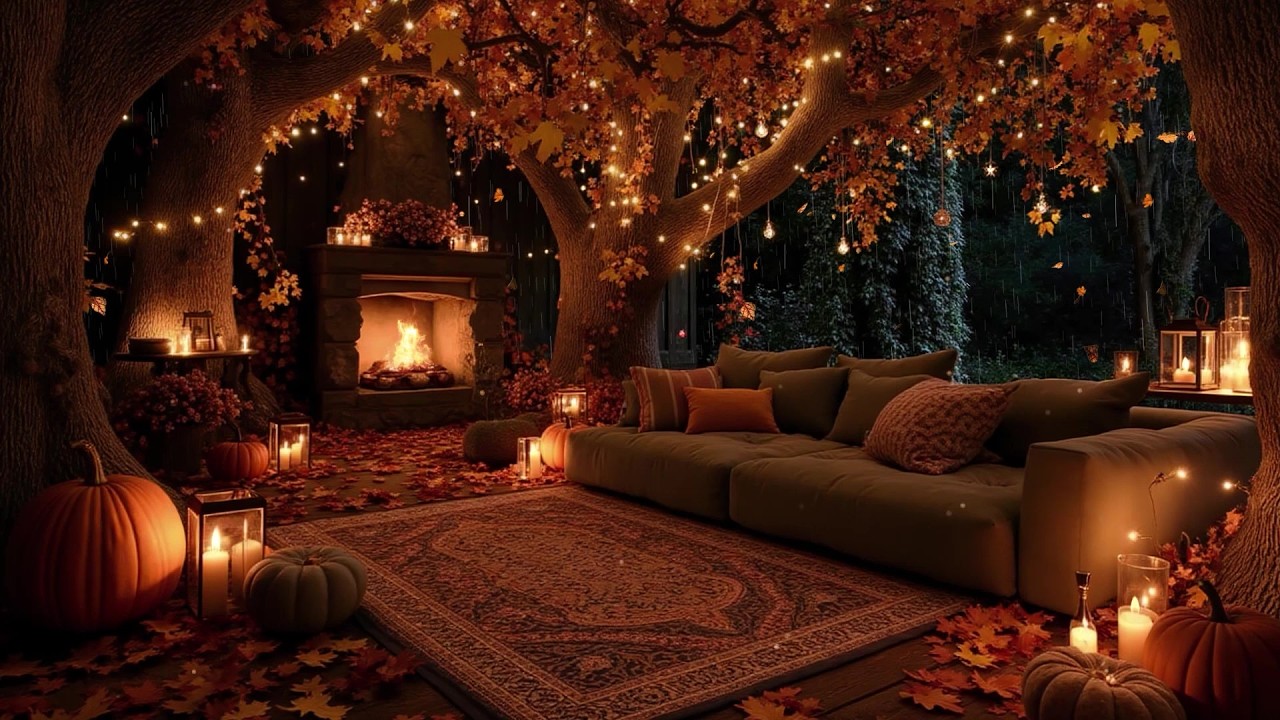Cozy Autumn Evening by the Fireplace 🍂 Rain Sounds & Smooth Jazz for Deep Sleep and Relaxation