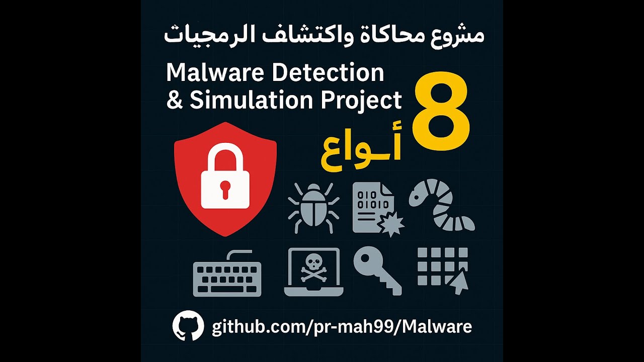 🔐 مشروع محاكاة واكتشاف البرمجيات الخبيثة | 8 أنواع من الفيروسات والهجمات السيبرانية بكود عملي!