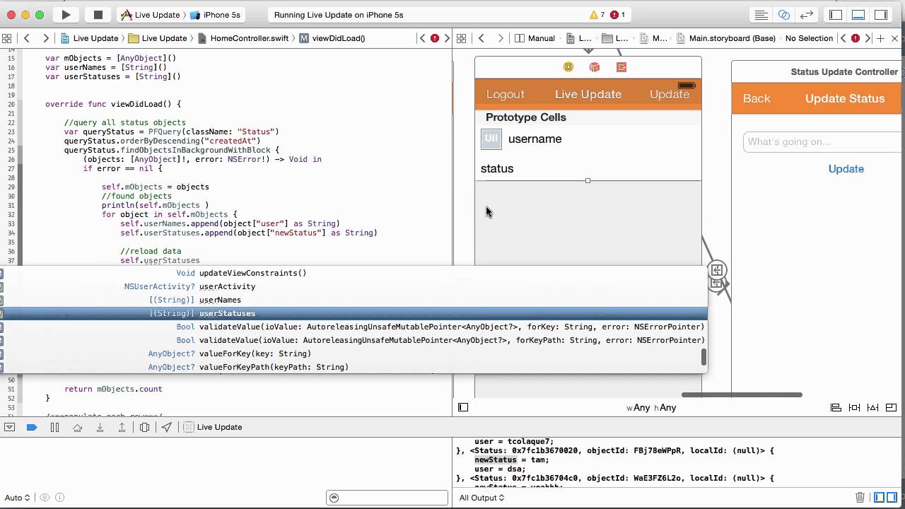 Getting status from Parse to Table views iOS Swift video 13