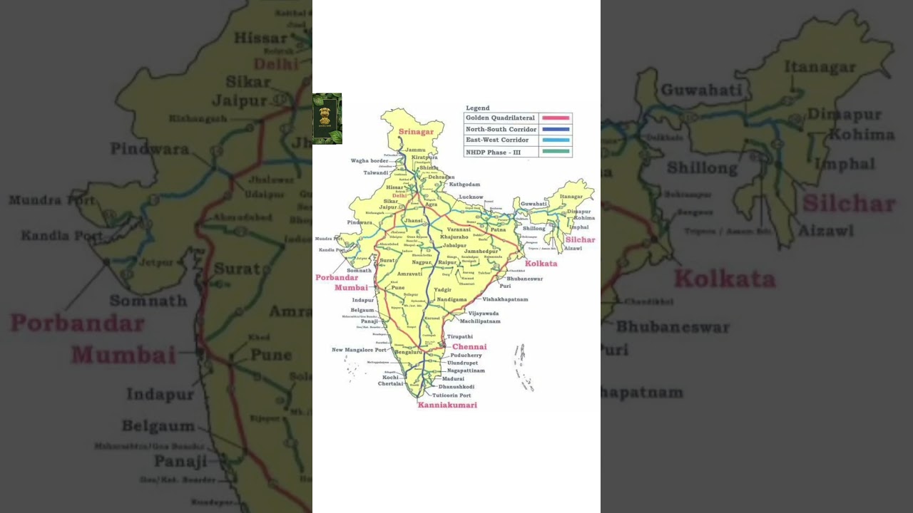 MAJOR ROADS NETWORK IN MAP OF INDIA