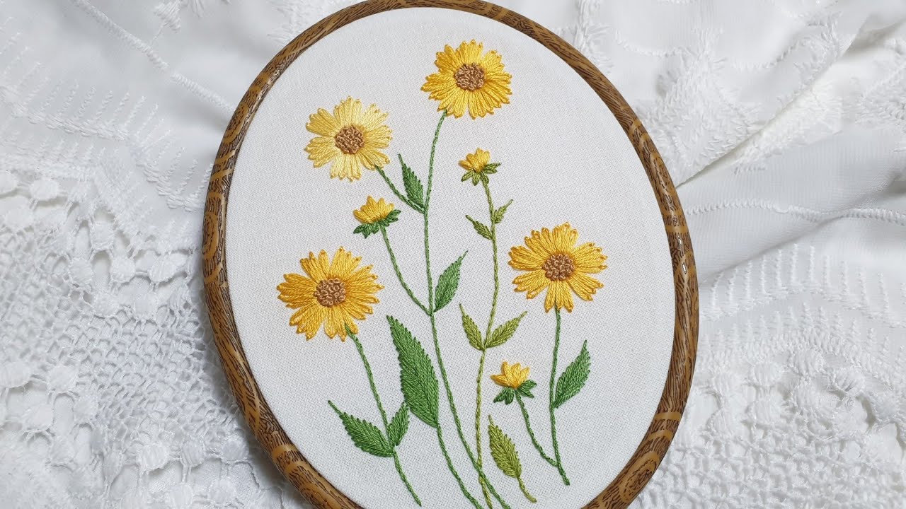 [프랑스자수] 금계국 자수(도안 제공) / flower embroidery(free pattern)
