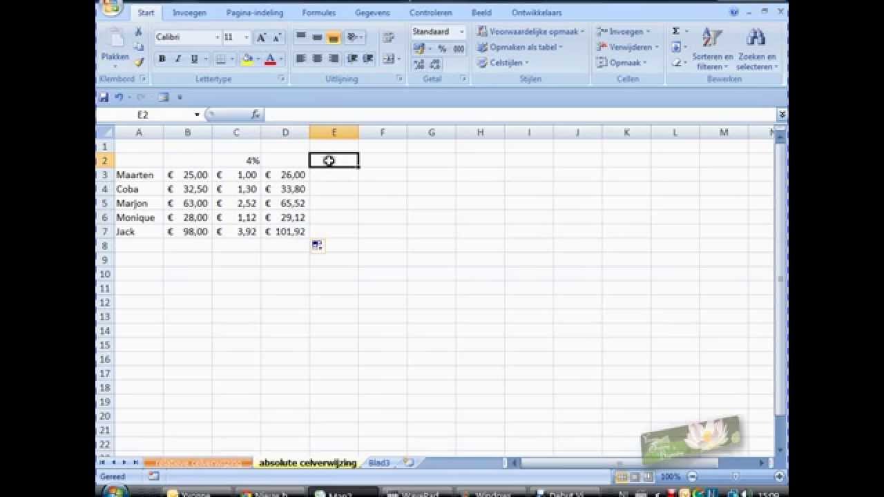 Excel, relatieve   en absolute celverwijzing