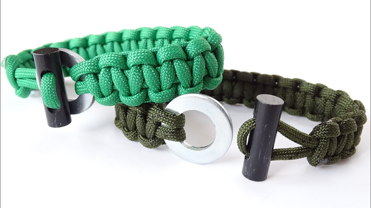 Steel Washer / Firesteel Bar Closure Cobra Paracord Survival Bracelet - How to Make