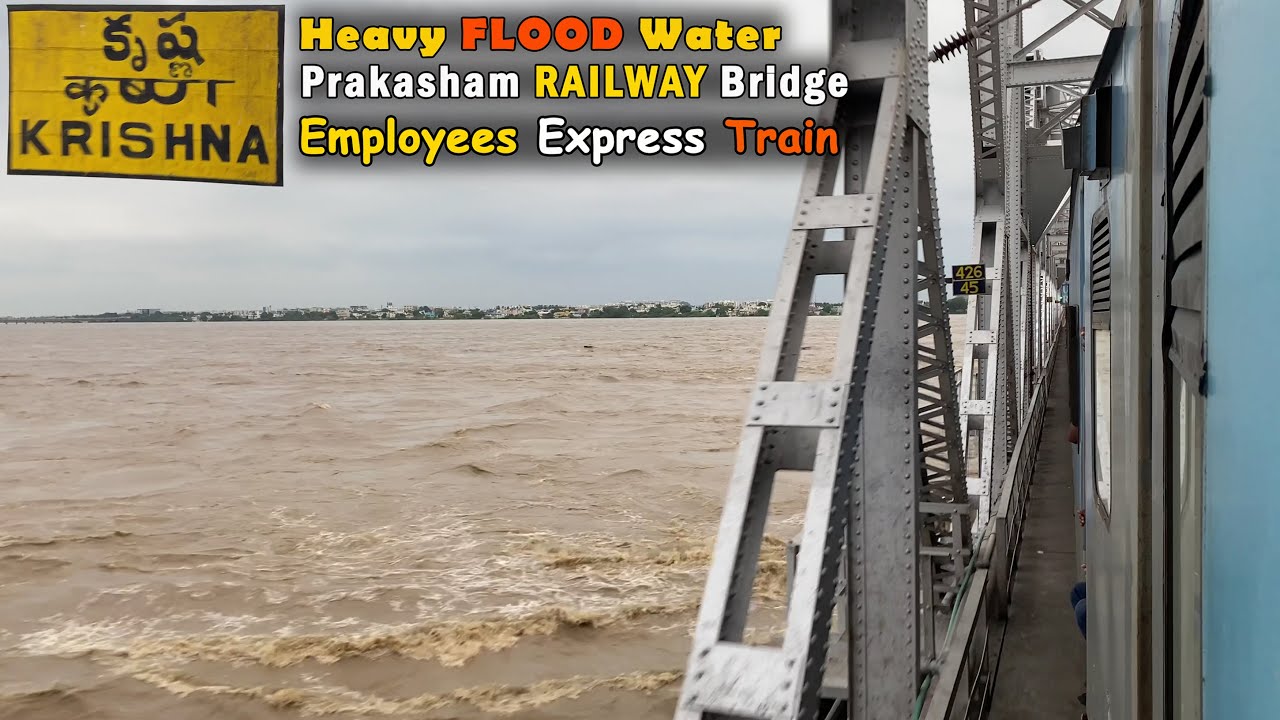 Heavy FLOOD Water Almost Hits Prakasham Barrage Railway Bridge | Onboard LINGAMPALLI Intercity SF IR