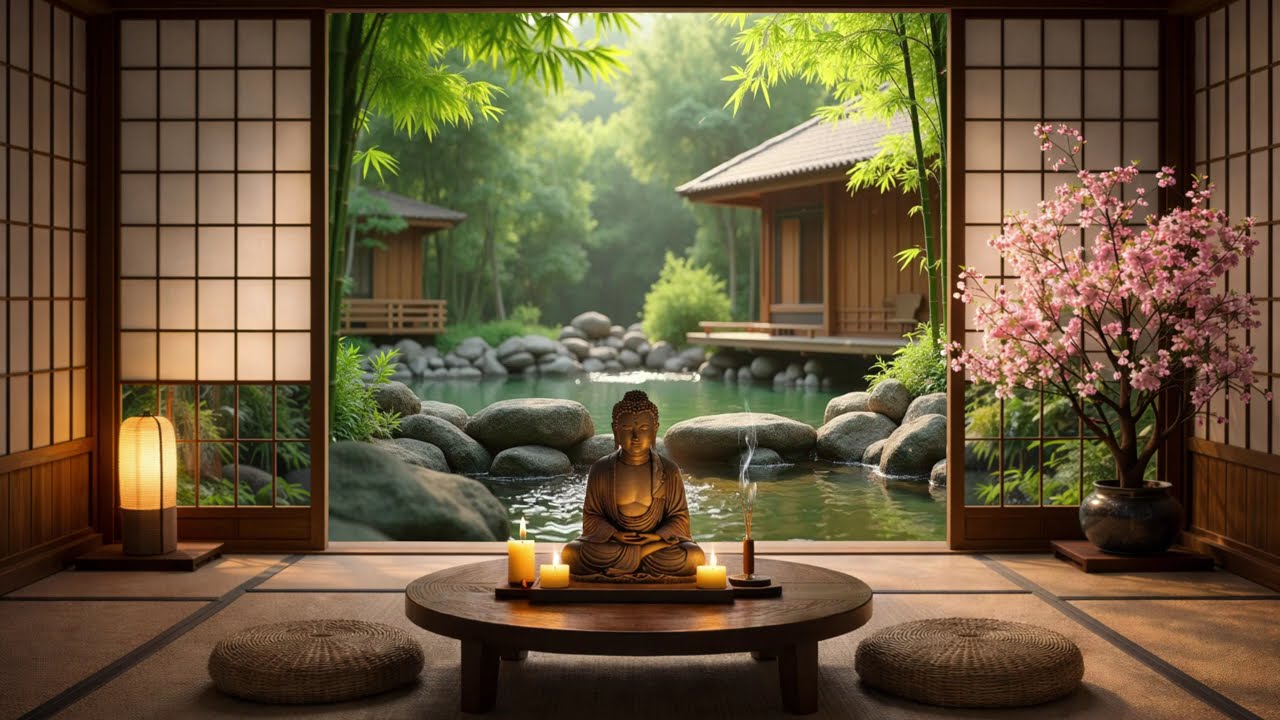 Japanese Zen Garden Sleep Music | Deep Relaxation & Water Ambience | Peaceful Meditation Room 4K